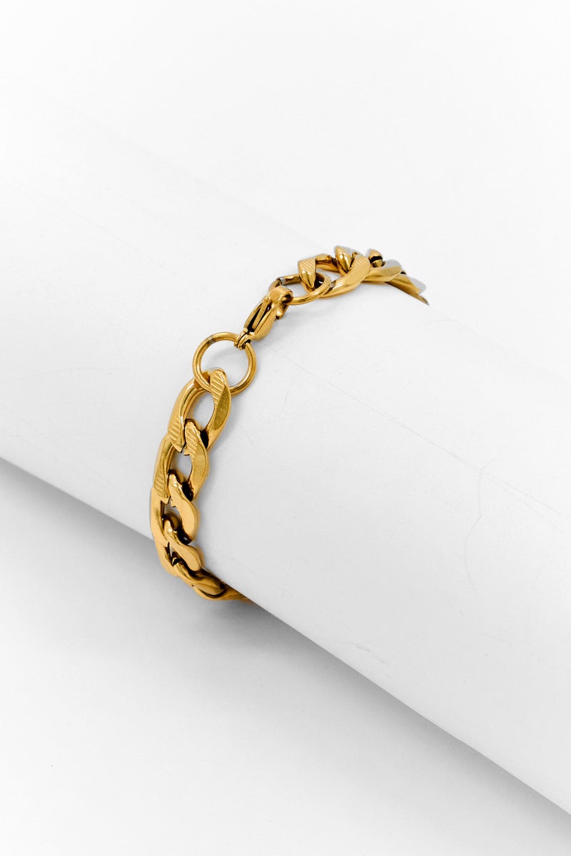 Steeltime Men Stainless Steel Accented Thick Cuban Link Chain Bracelet, Gold - Image 2